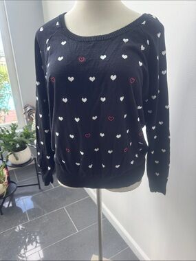 torrid Black Sweater with White and Pink Heart Print